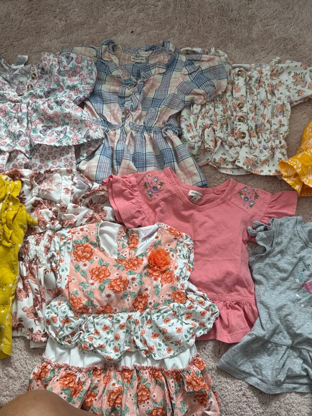 Kids Floral & Solid Mix Short Sleeve Tops - Yellow, Pink, Gray